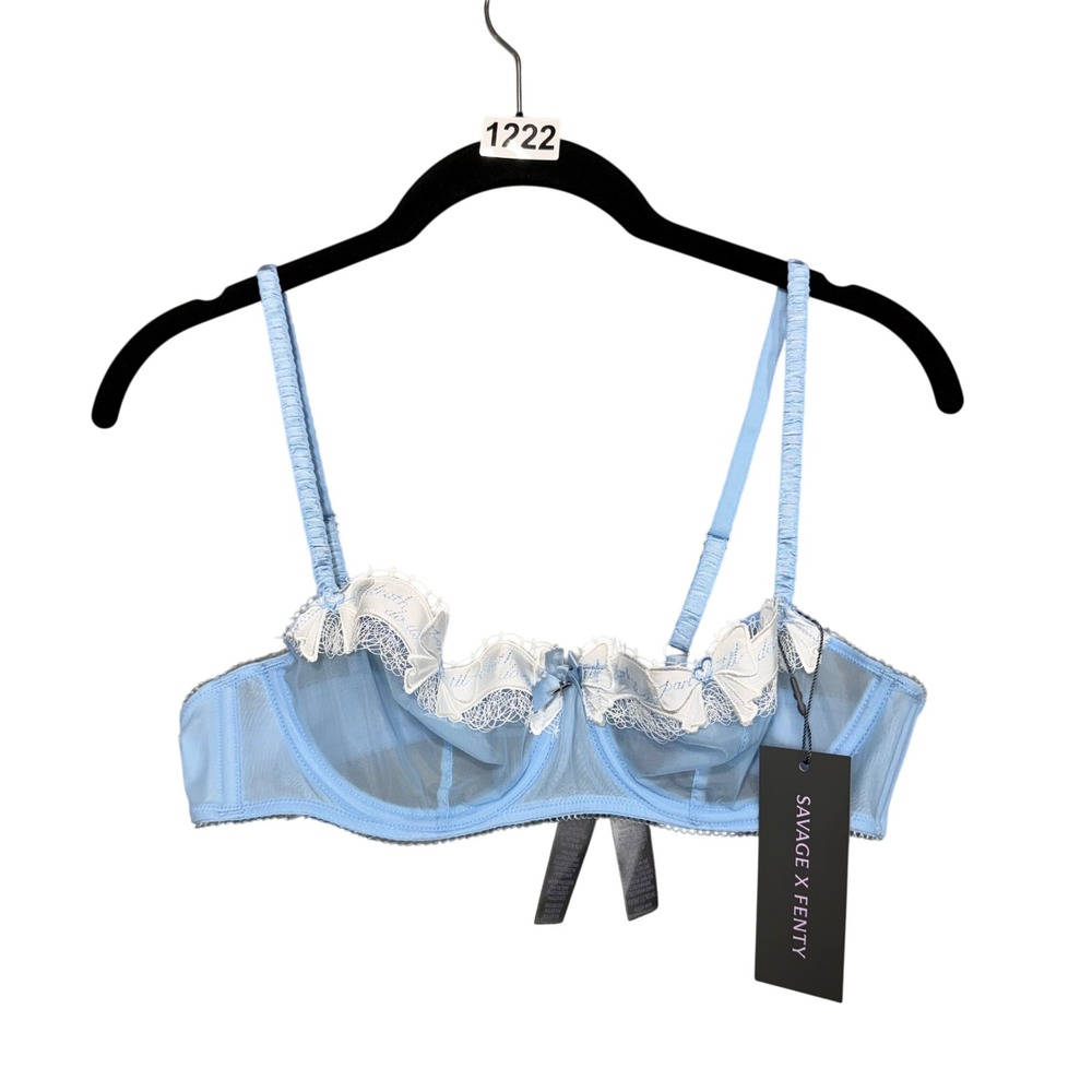 Savage X Fenty Bra Women 32B Blue Lace Till Death Do Us Part Sheer Bride Wedding